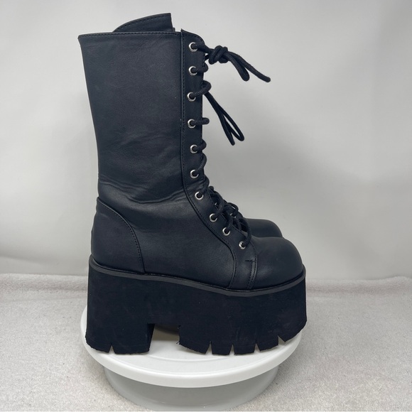 Demonia ASHES-105 Women's Chunky Heel Platform Black Lace-Up Mid